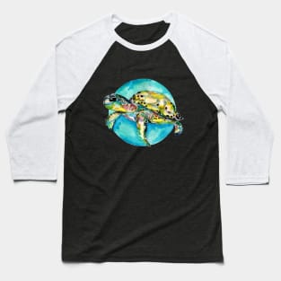 Sea Turtle Blue Circle Watercolor Baseball T-Shirt